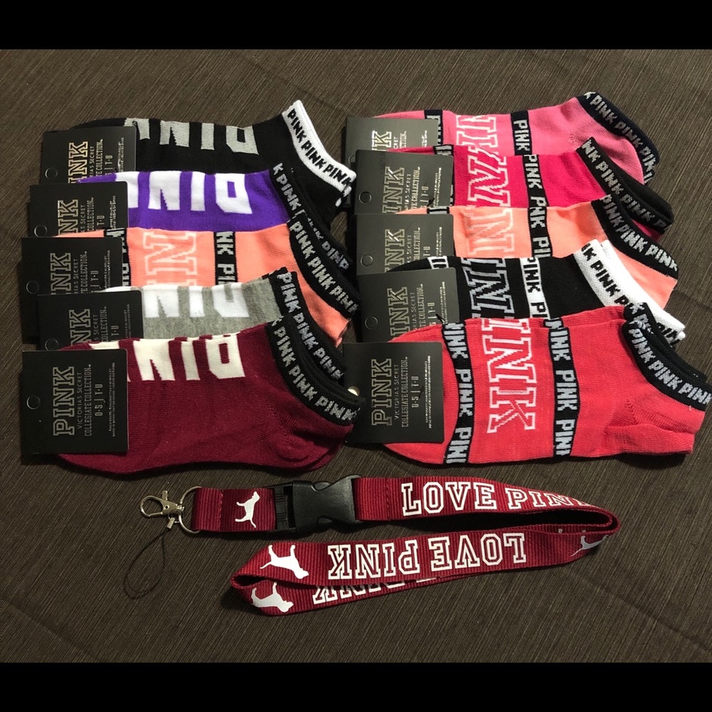 💕Pink 10 Pairs Socks & Lanyard 💕💕